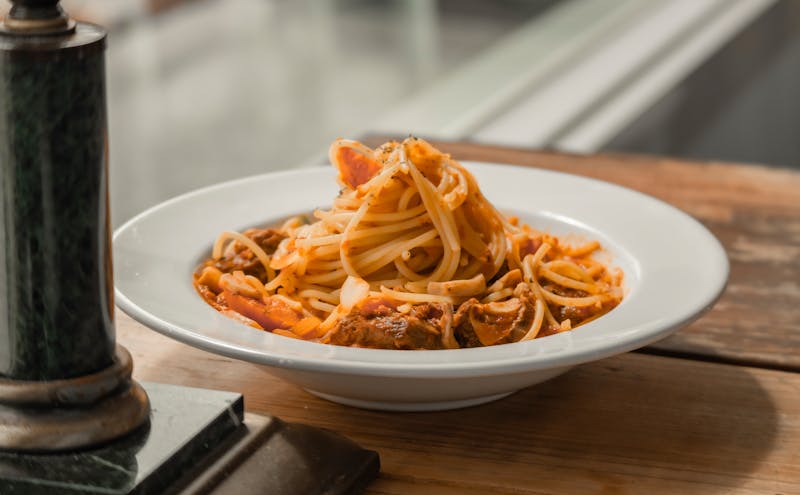 Spaghetti bolognese pasta at Giordanos restaurant